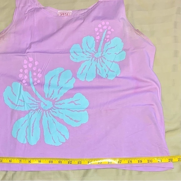 🌺 Vintage Hawaii! 1980's Sansei Lavender and Teal Tanktop, Size L 🌴 - Picture 10 of 11